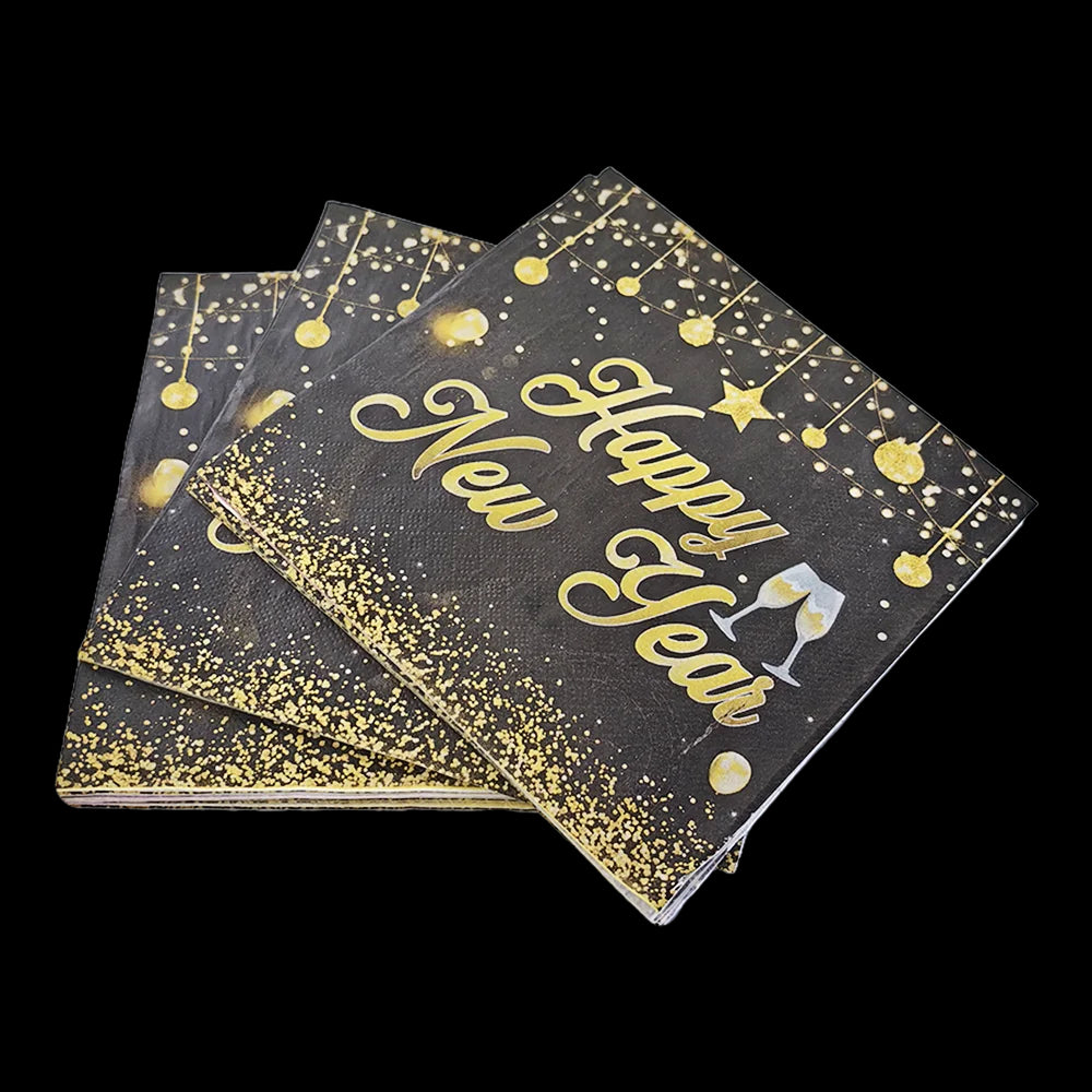 120pcs New Year Theme Disposable Paper Napkins Black Golden