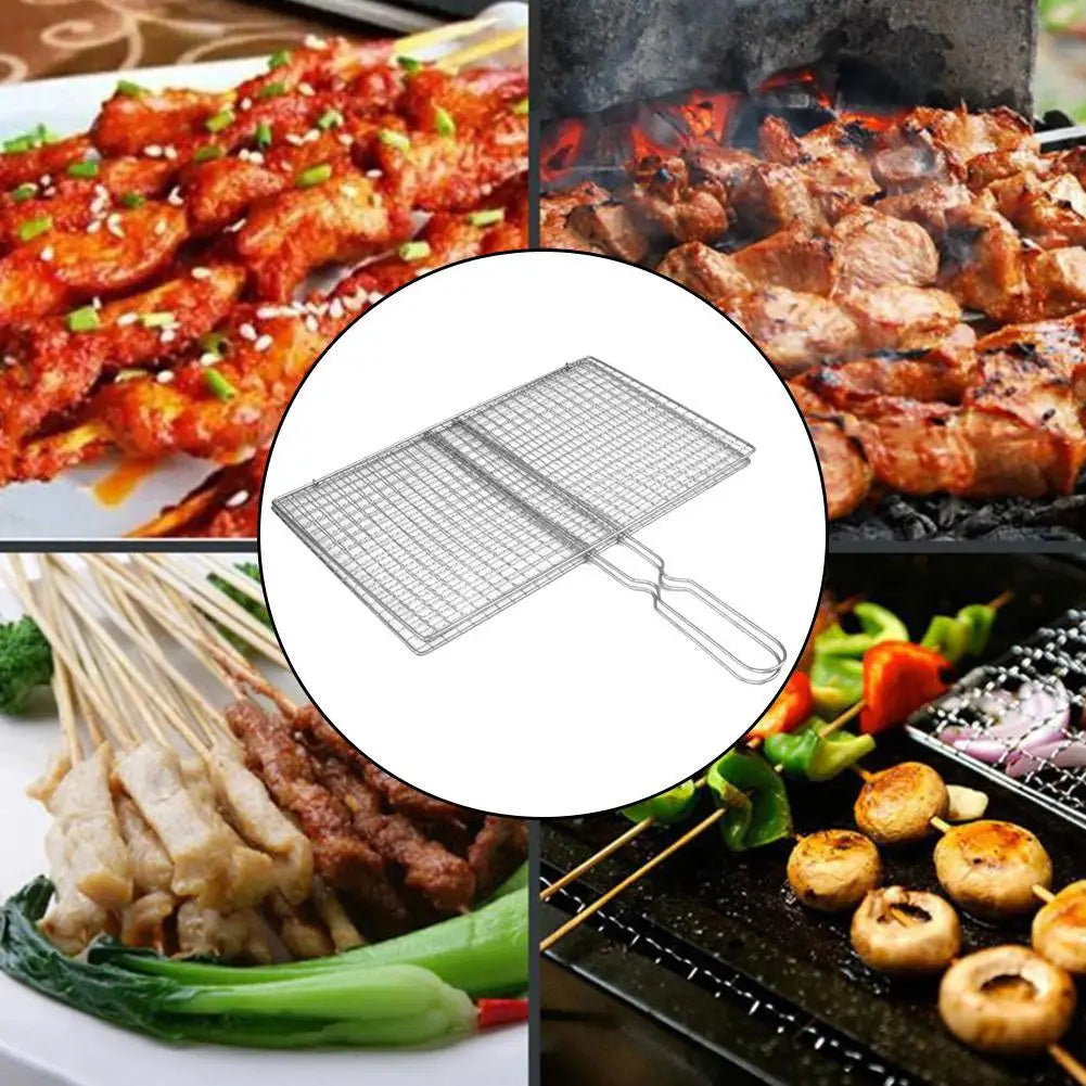Heavy Duty Barbecue Grilling Basket – Folding Iron Mesh Grill Net