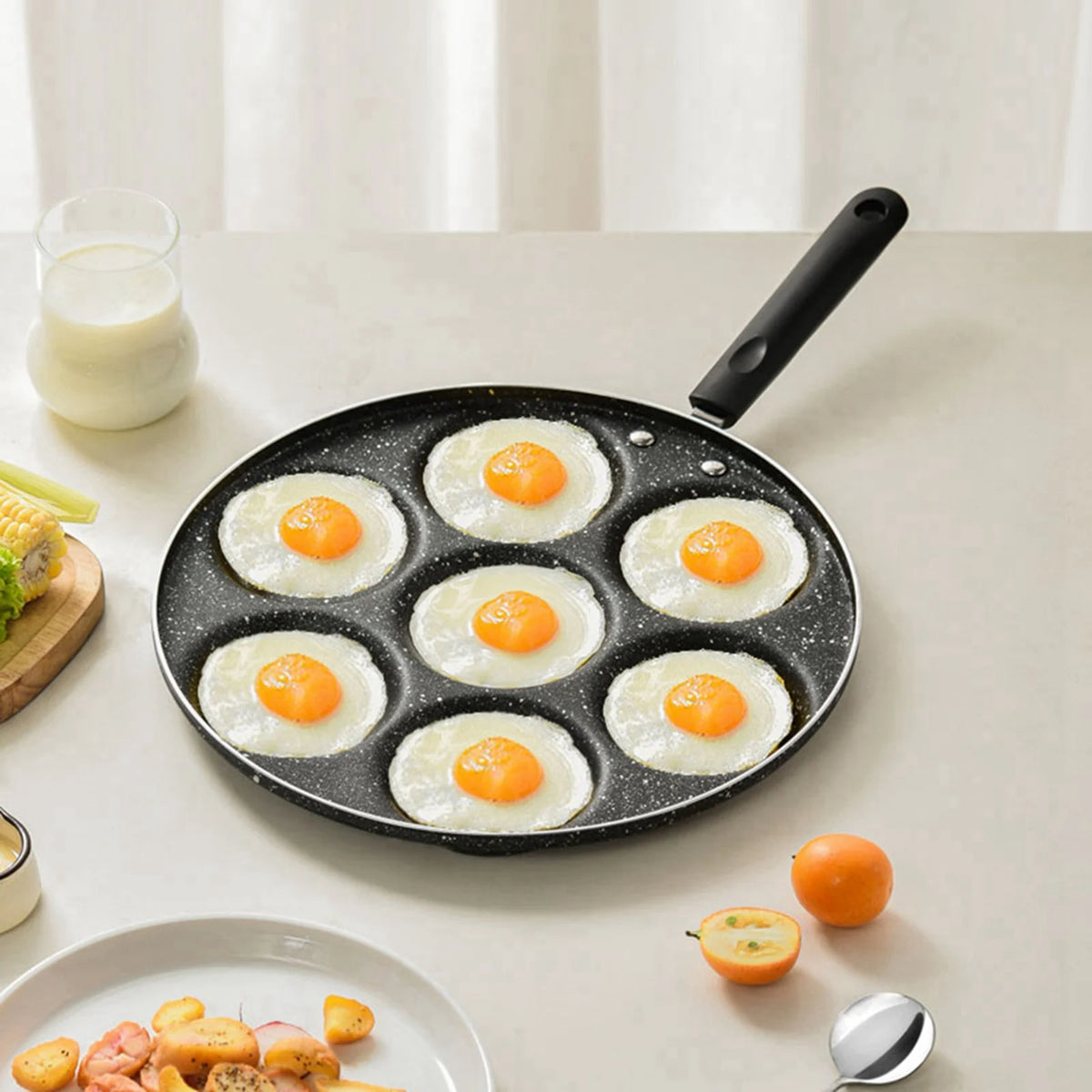 Non-Stick 7-Hole Frying Pan Fried Egg Burger Mold Cookware