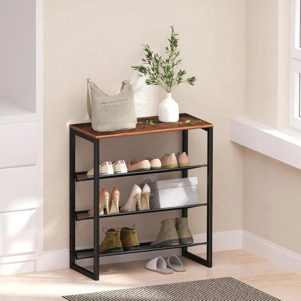 Durable 4-Tier Metal Shoe Stand with Spacious Top for Closets