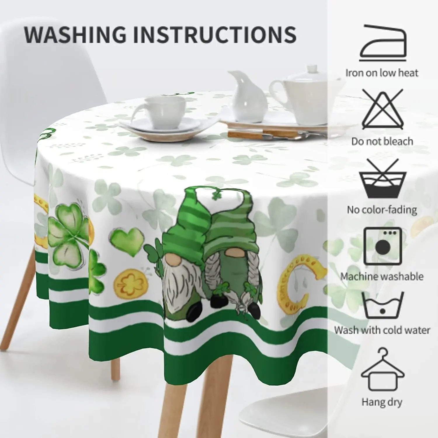 St. Patrick's Day Tablecloth 60 Inch Round Shamrock Tablecloth