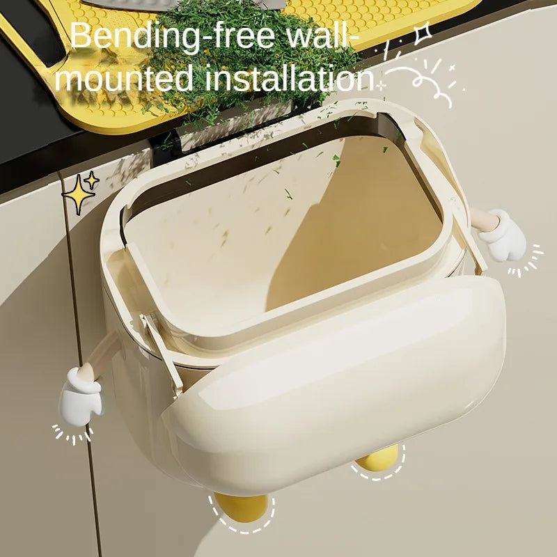 Hanging Wall-Mounted Kitchen Trash Can with Lid 12 Liter (Cream)