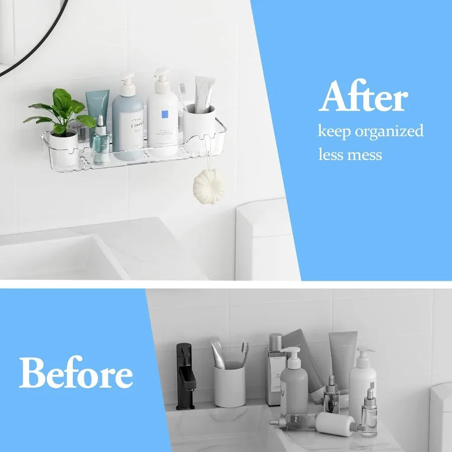 Acrylic Wall Mounted Shower Caddy No-Drill Adhesive Bathroom Shelf Organizer