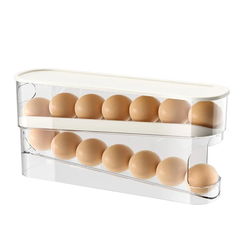 Automatic Scrolling Egg Holder with Lid Kitchen Dedicated Roll Off Egg Storage Rack
