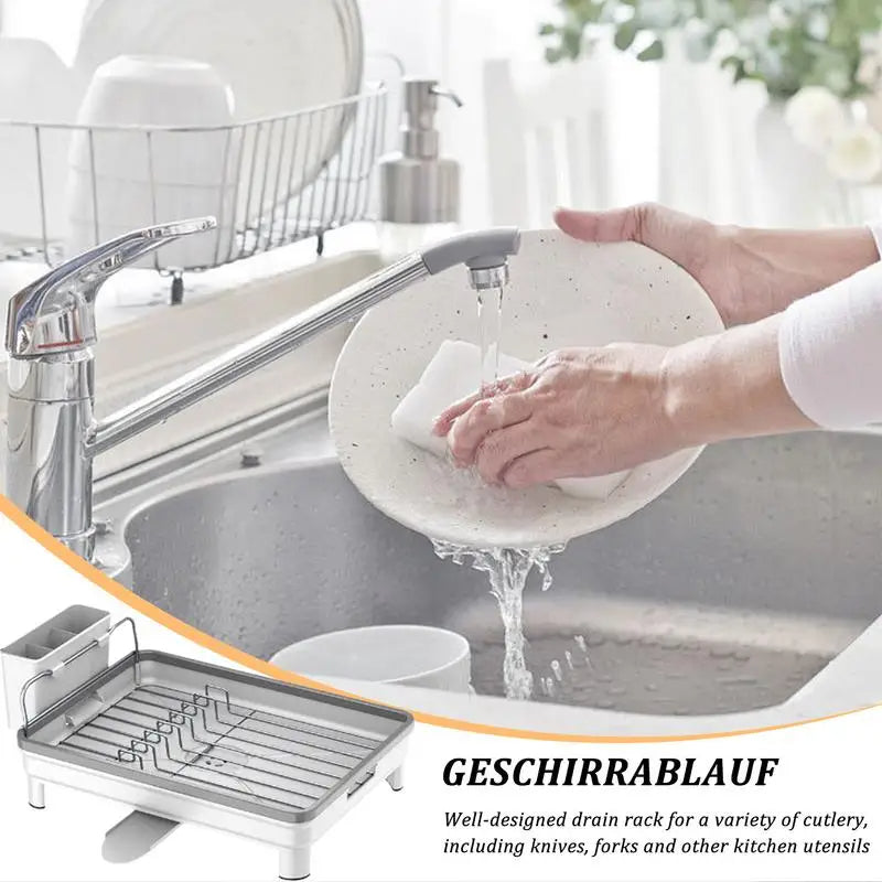 Stainless Steel Dish Drying Rack Countertop Kitchen Organizer with Drip Tray (White)