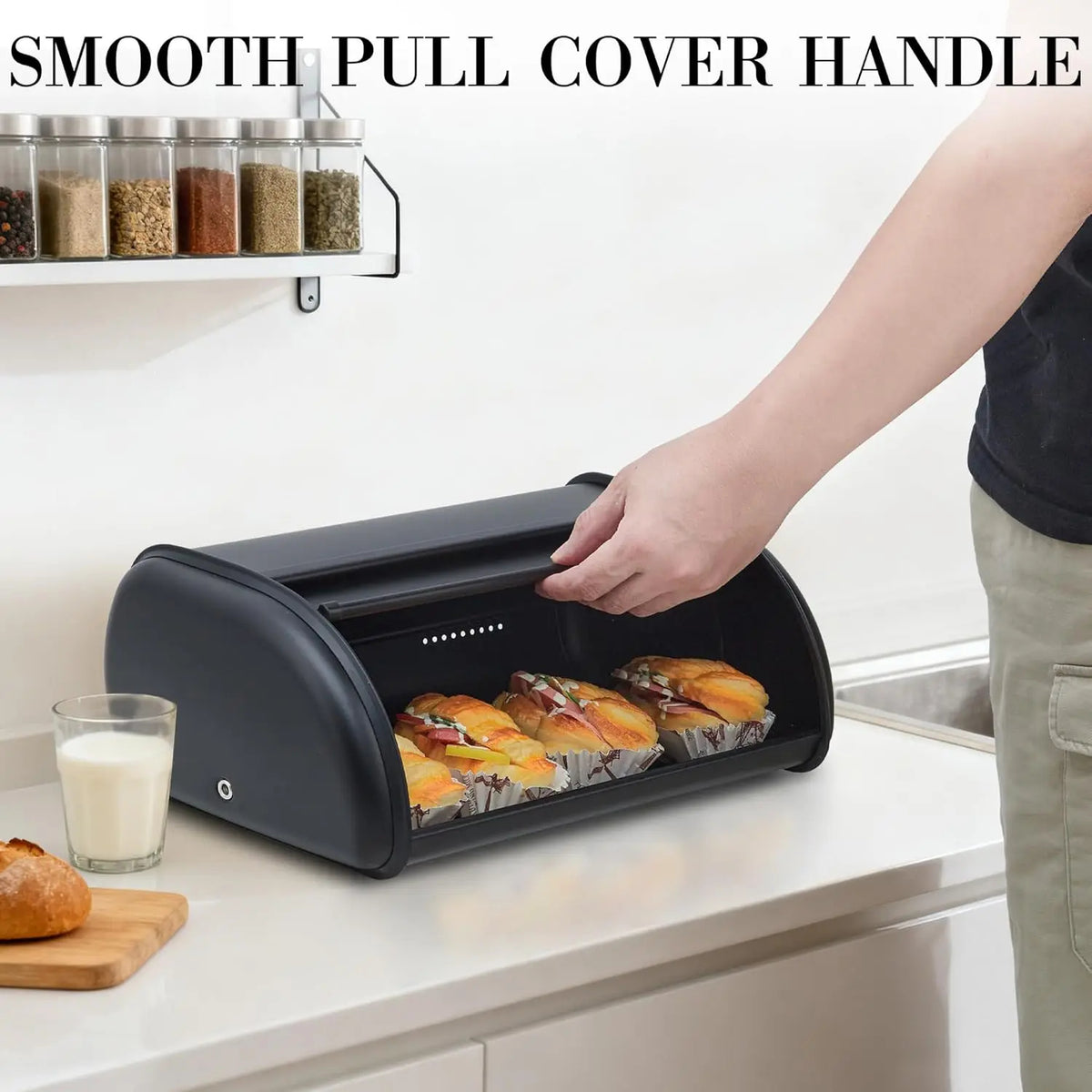 Stainless Steel Bread Box for Kitchen Countertop – Metal Roll-Top Bread Bin &amp; Storage Container