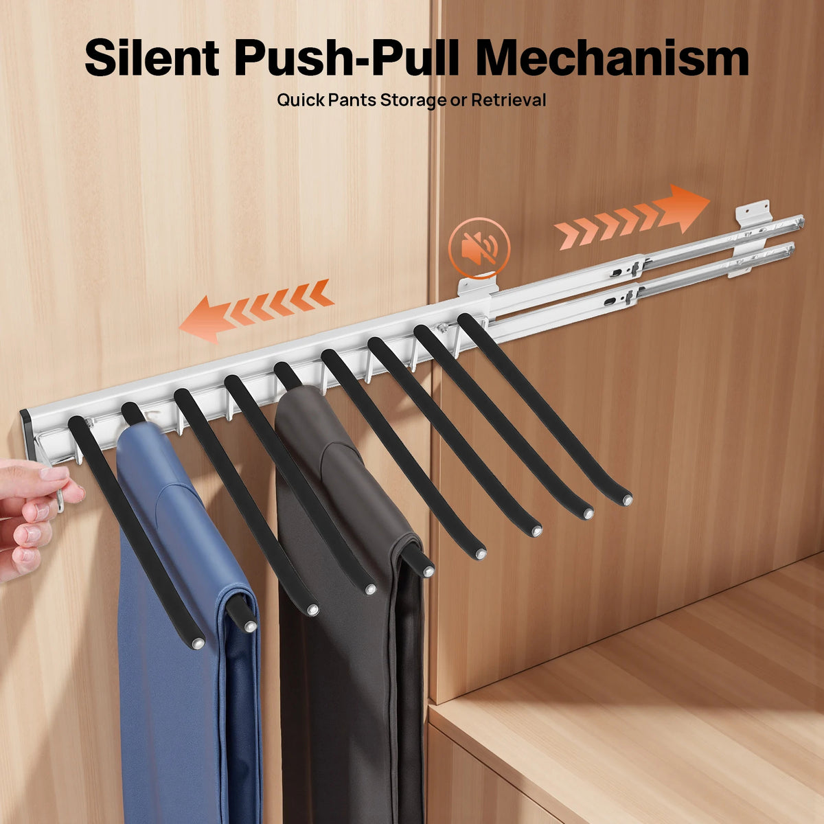 Pull Out Trousers Rack 9 Rods Retractable Wardrobe Pants Organizer (Left)