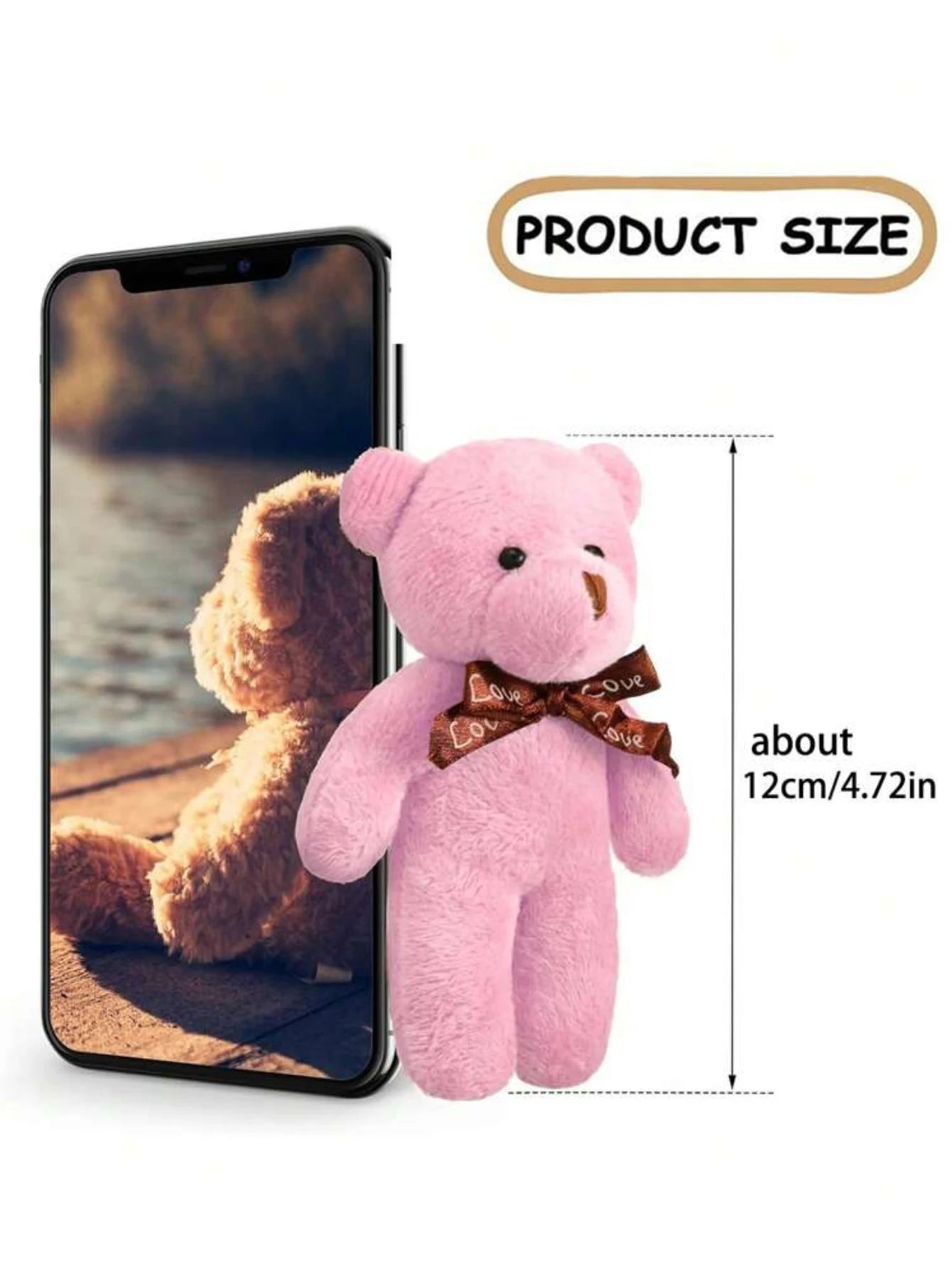 10pcs Mini Cute Cartoon Plush Bear for Home Decoration Birthday Girl Gift Doll (Pink)