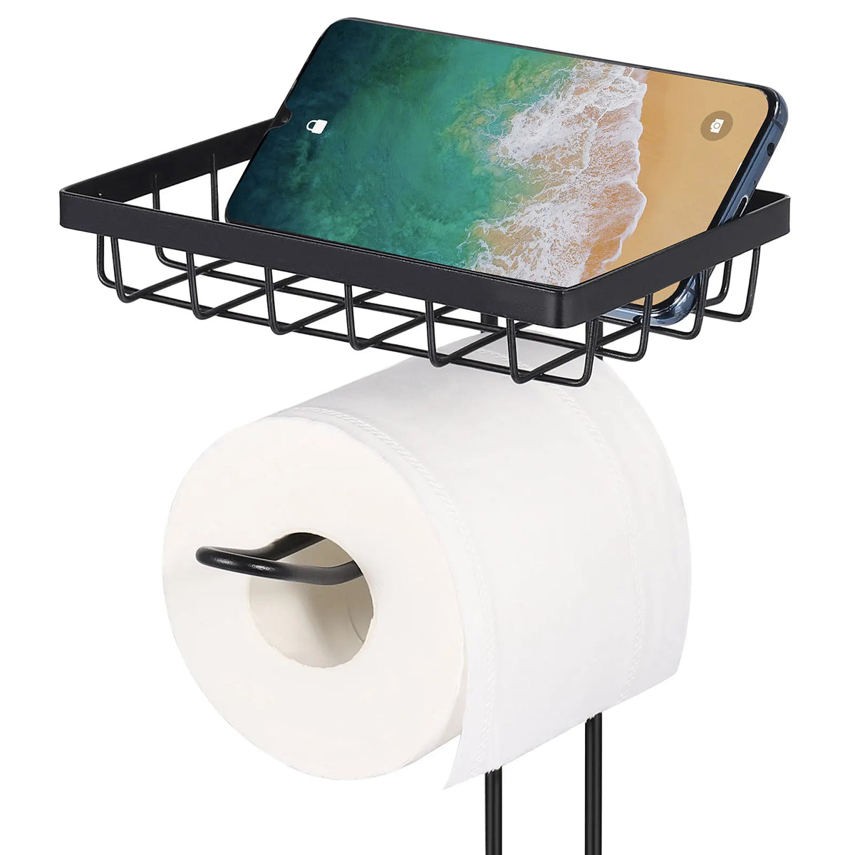 Freestanding Toilet Paper Holder with Storage Shelf