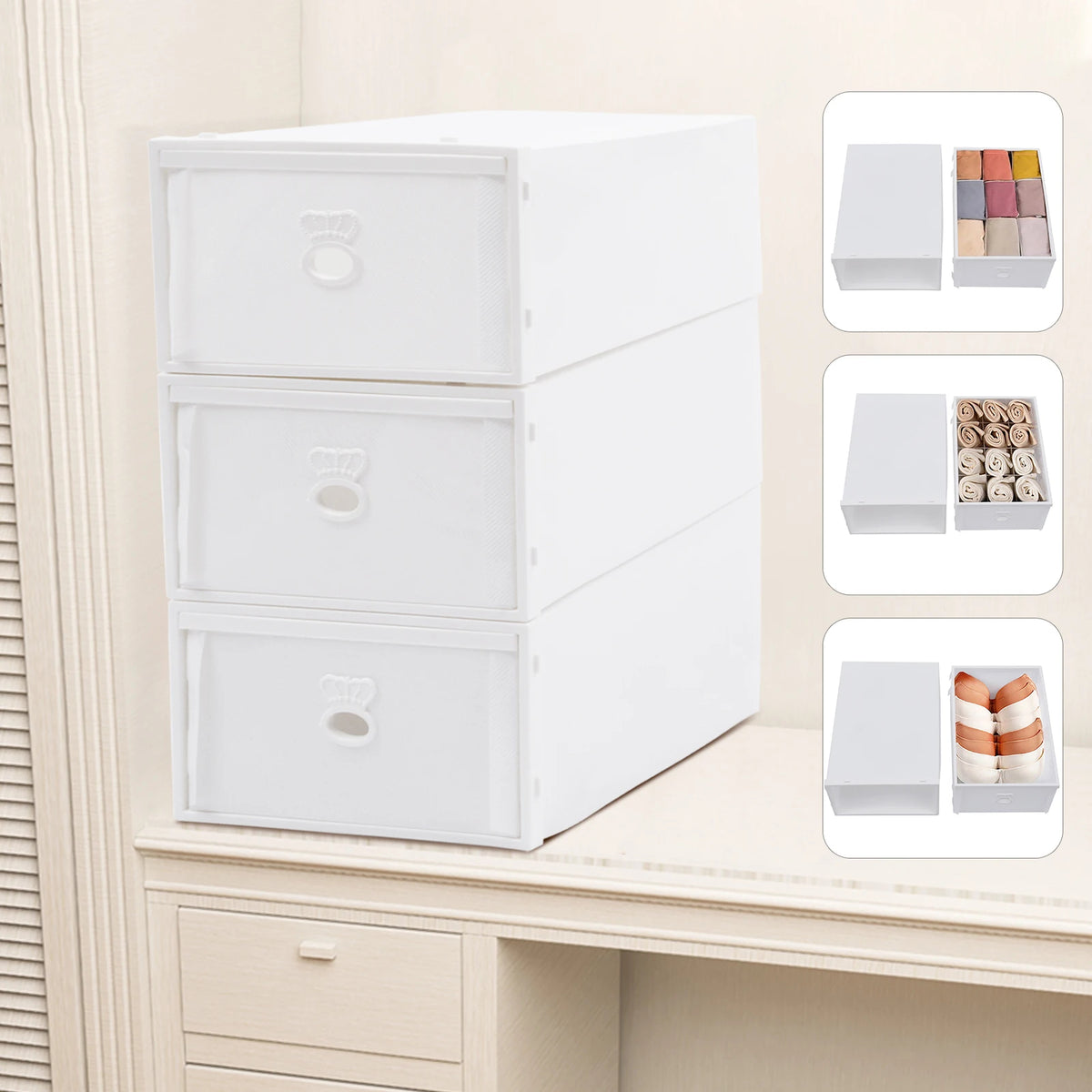 Bedroom Storage Box with Compartments (White)