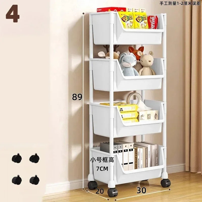 Narrow Trolley Storage Rack 4-Layer Bookshelf for Kitchen Bathroom