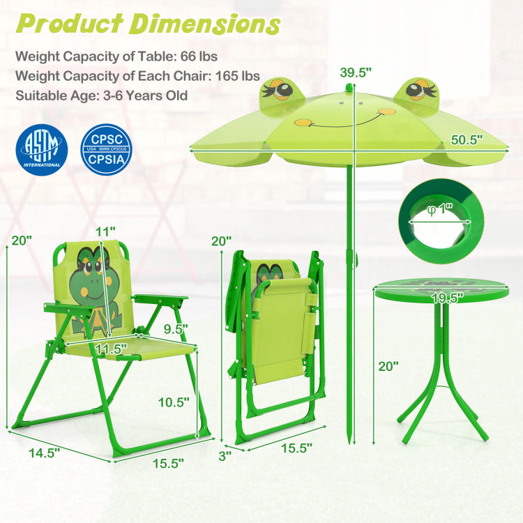 Portable Picnic Set for Kids with Two Folding Chairs &amp; Umbrella (Light Green)