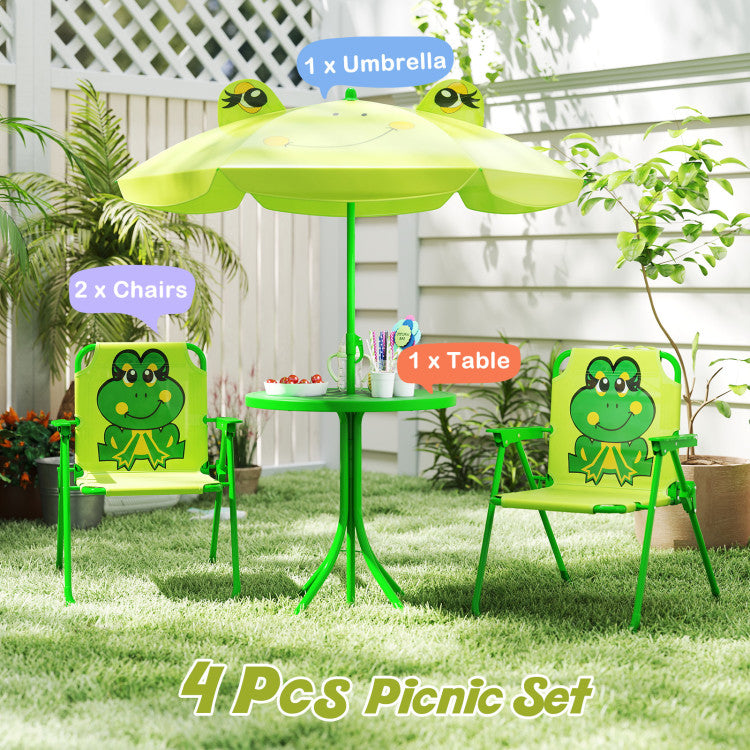 Portable Picnic Set for Kids with Two Folding Chairs &amp; Umbrella (Light Green)
