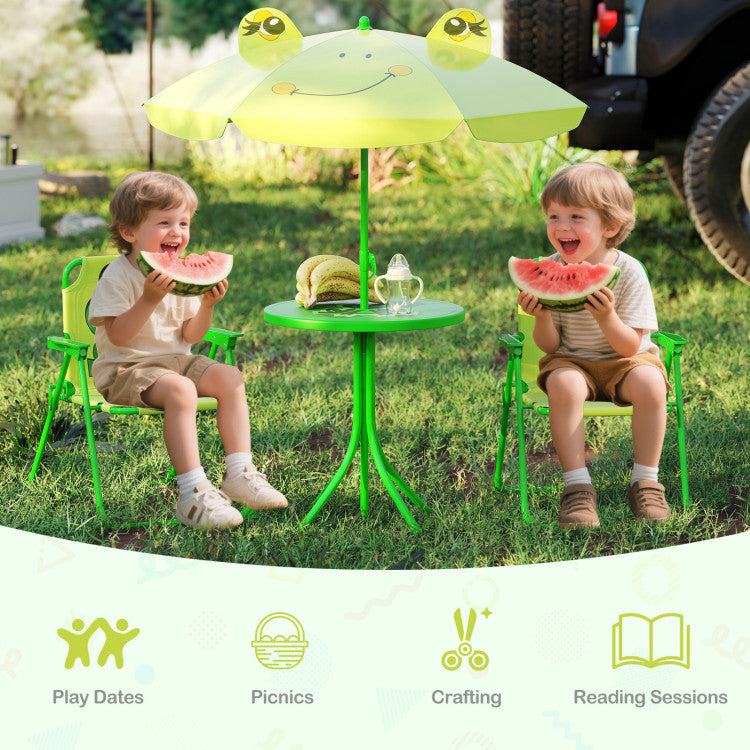 Portable Picnic Set for Kids with Two Folding Chairs & Umbrella (Light Green)