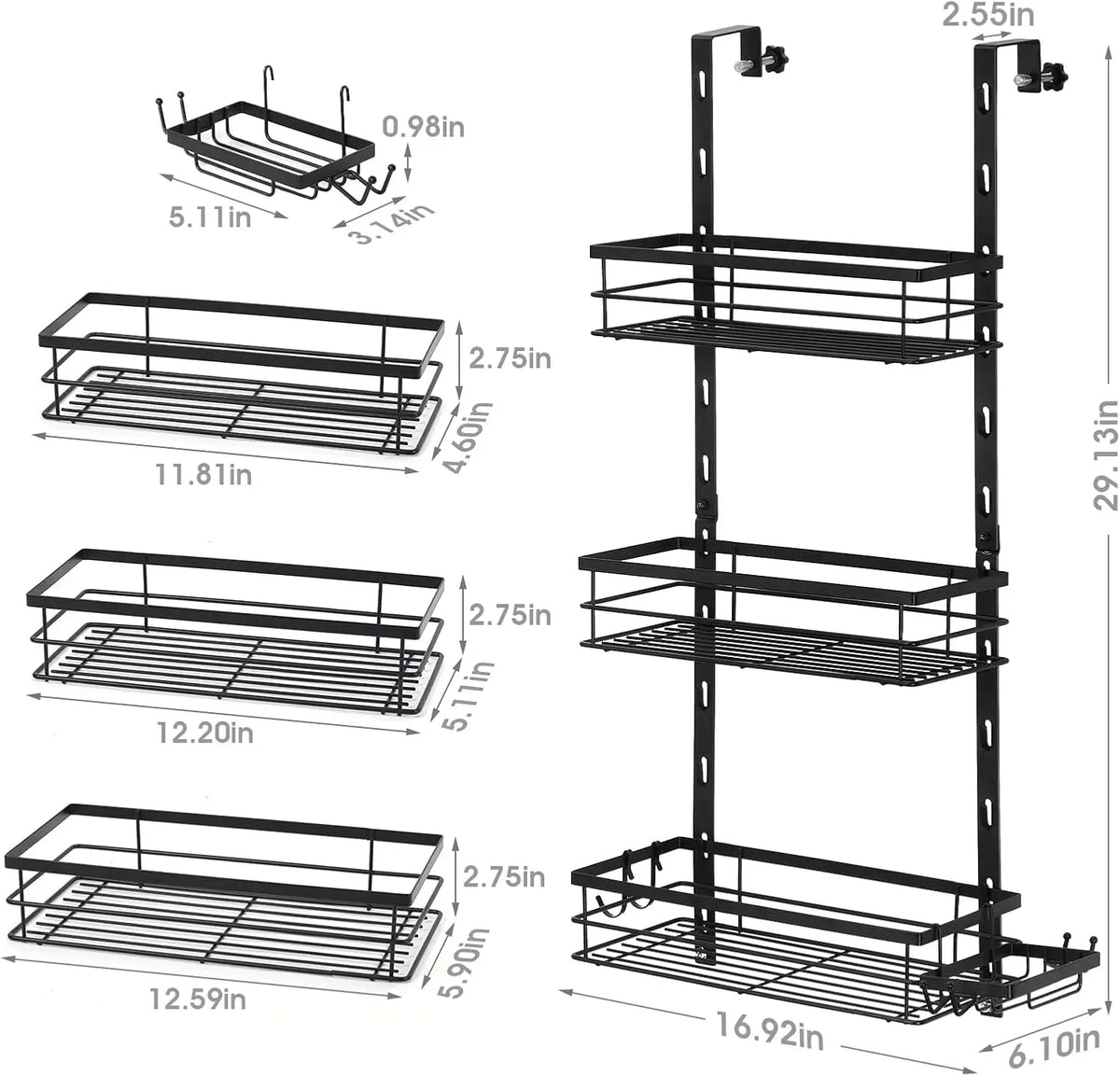 Adjustable Over-Door Shower Caddy (Black)