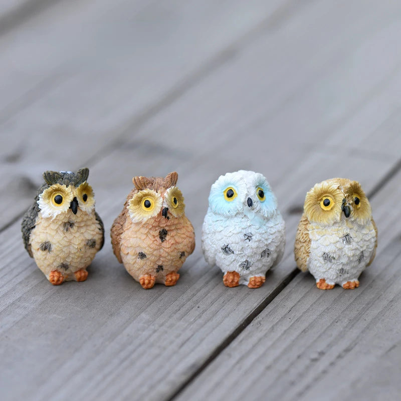 Cute Owls Animal Figurines 4 Pieces, Animal Model Dollhouse Fairy Garden Ornaments Mini Animal Statue