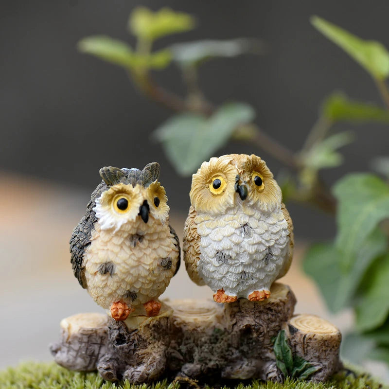 Cute Owls Animal Figurines 4 Pieces, Animal Model Dollhouse Fairy Garden Ornaments Mini Animal Statue