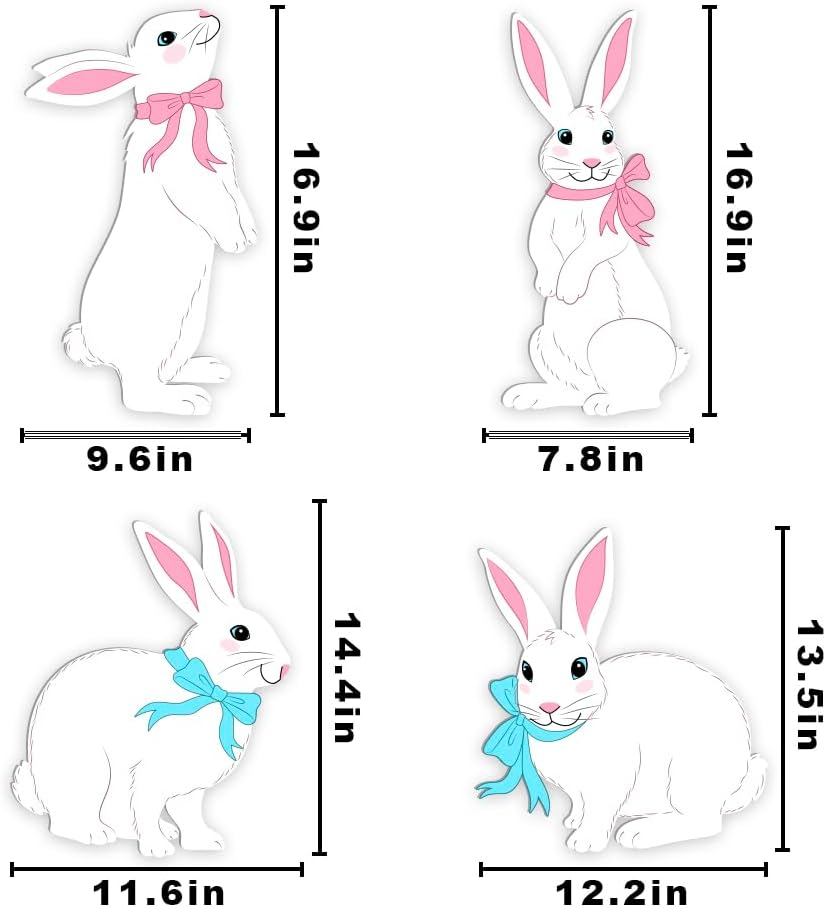 Easter Decorations Outdoor Yard Signs 4PCS White Bunny Signs with Stakes