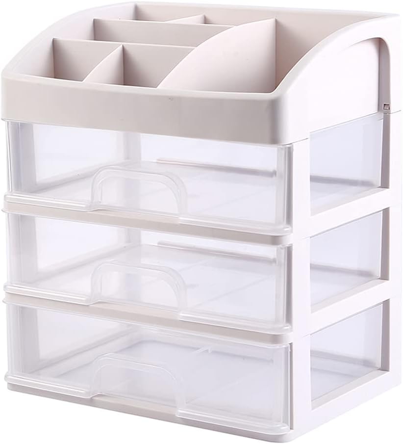 Cosmetic Display Cases Makeup Storage Box with 3 Drawers, White