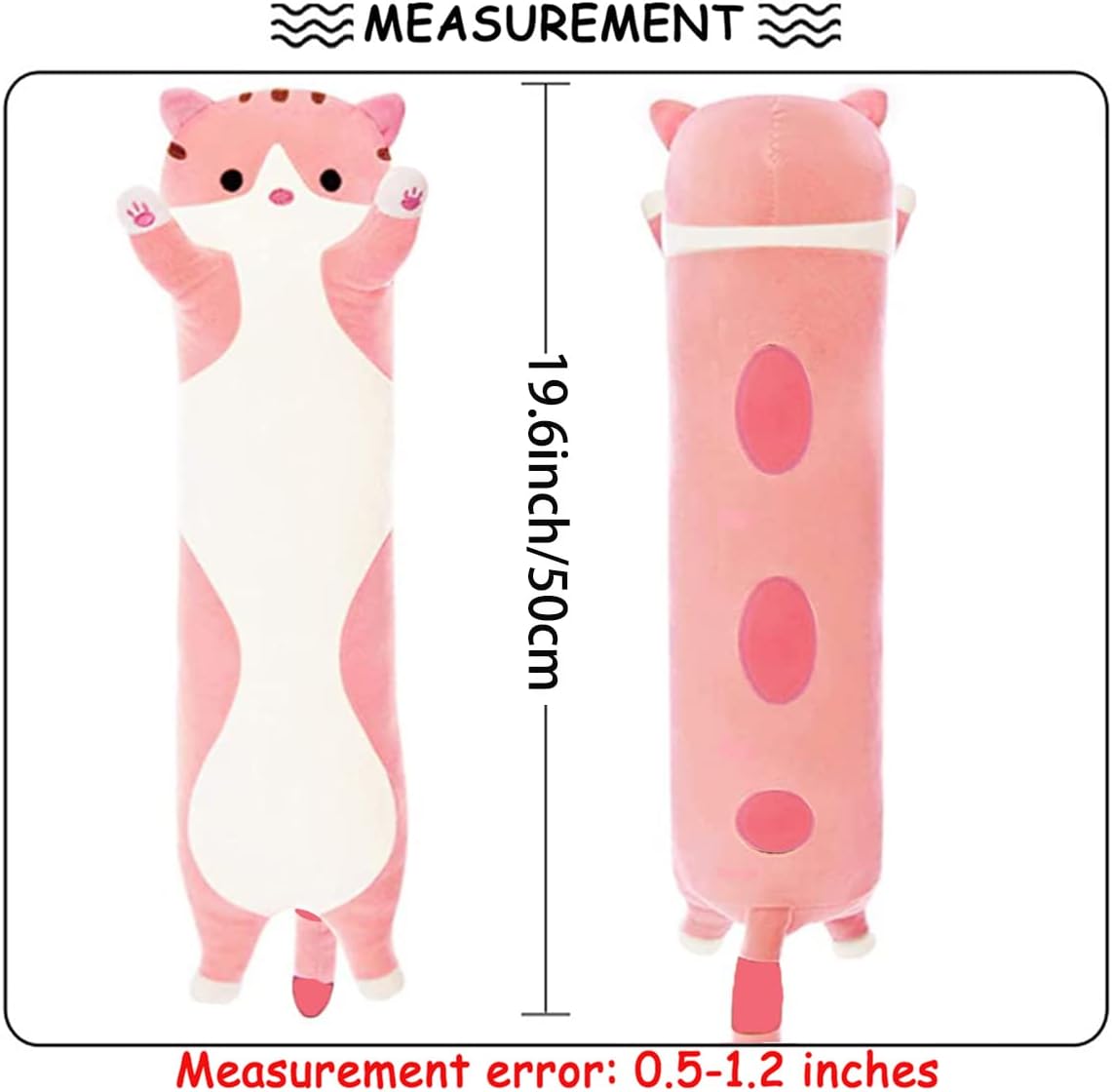 Pink Cartoon Cat Stuffed Animal Long Body Pillow - 19.68" Soft Plush Gift