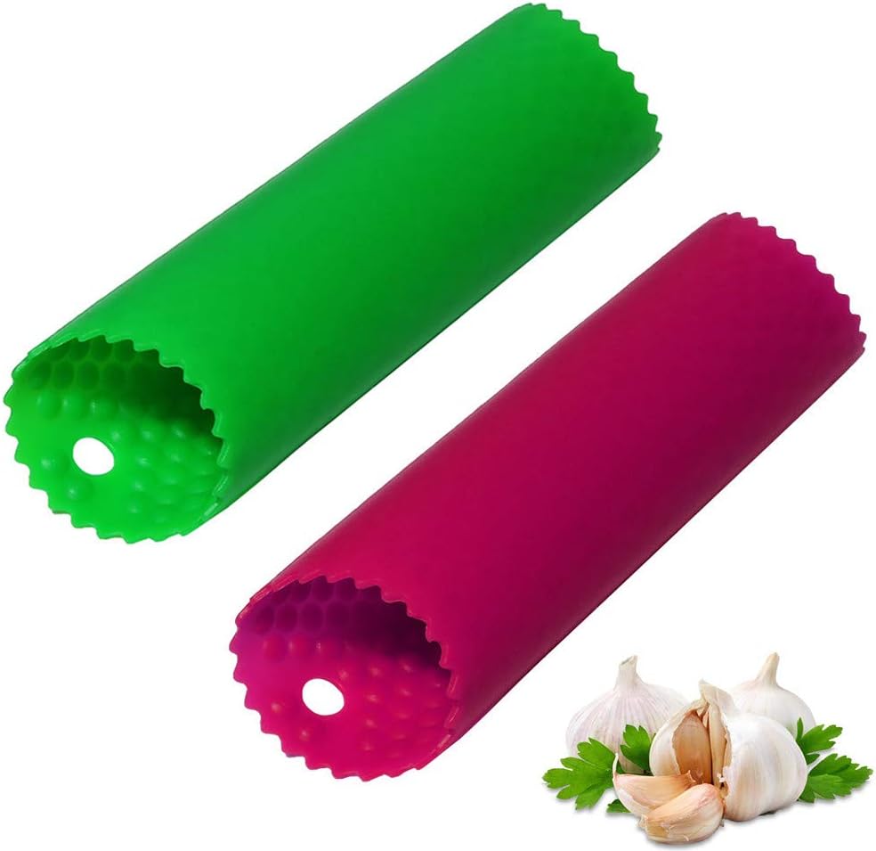 Garlic Peeler Skin Remover with Silicone Tube Roller Garlic Peeling Kitchen Tool (Green, Red)