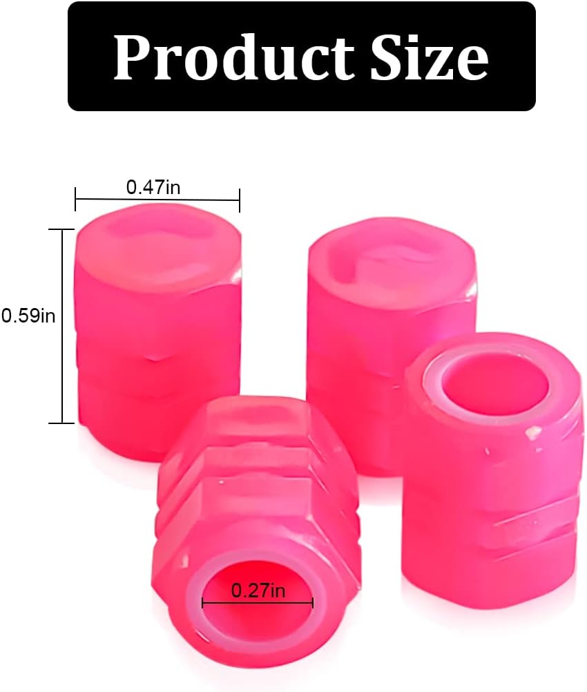 Fluorescent Car Tire Valve Stem Caps, 12 Pieces Universal Tire Cover, Pink