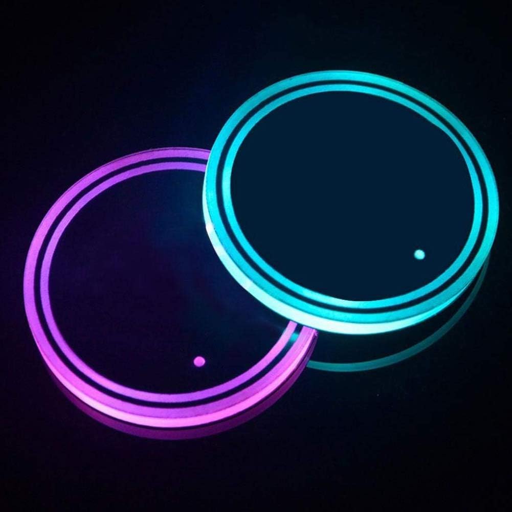 2 Pack LED Car Coasters Cup Holder with 7 Colors Luminescent Light