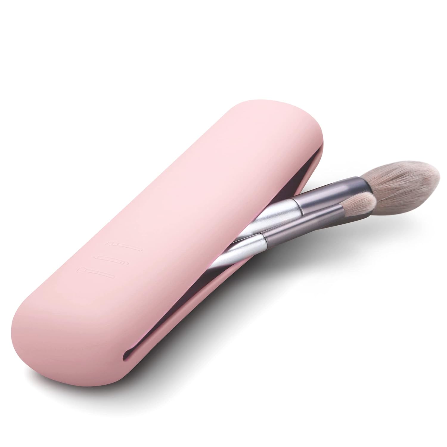 Portable Magnetic Travel Makeup Brush Silicone Holder, Soft and Sleek Makeup Tools Organizer for Travel, Pink