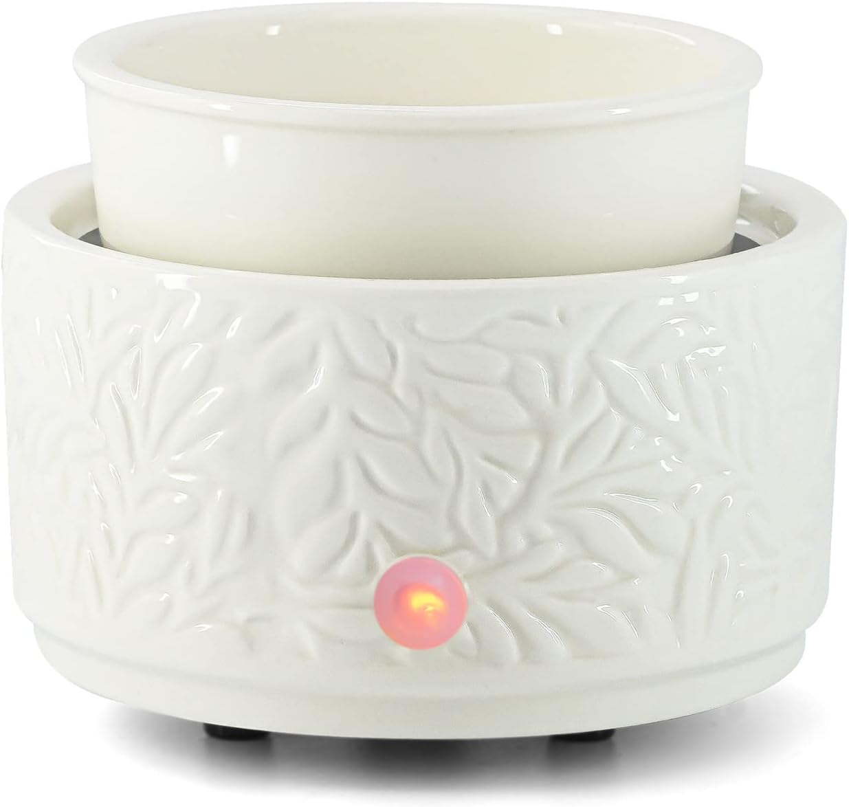 Ceramic Wax Melt Burner 3 in 1 Oil Burner Electric Wax Melter Fragrance Warmer for Home Office, White Leaves