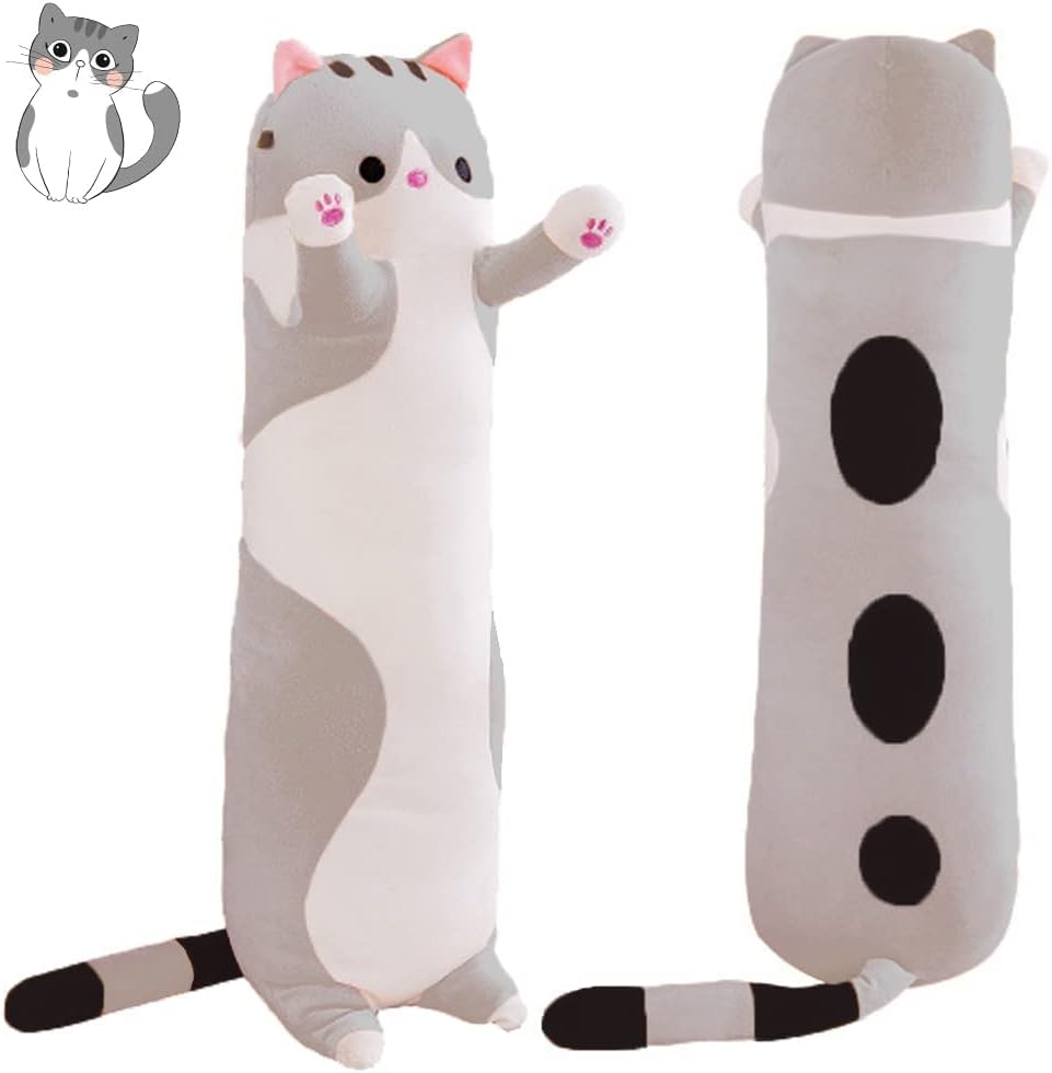 Cat Soft Plush Pillow 43" Animal Pillows Plush Toy, Gray