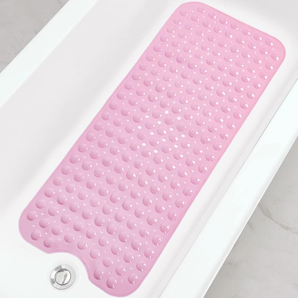 Bathtub and Shower Mats 39 x 16 Inch Slip Bath Mat with Suction Cups & Drain Holes for Bathroom