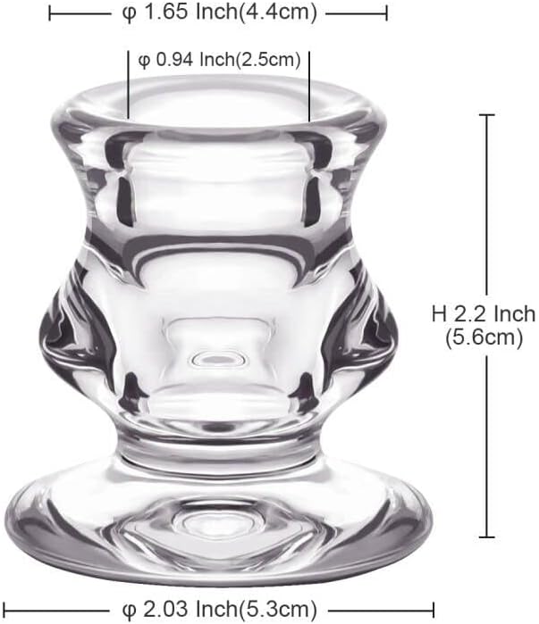 Glass Candle Holders Set of 2 Clear Candlestick Holder or Wedding, Decoration and Dining