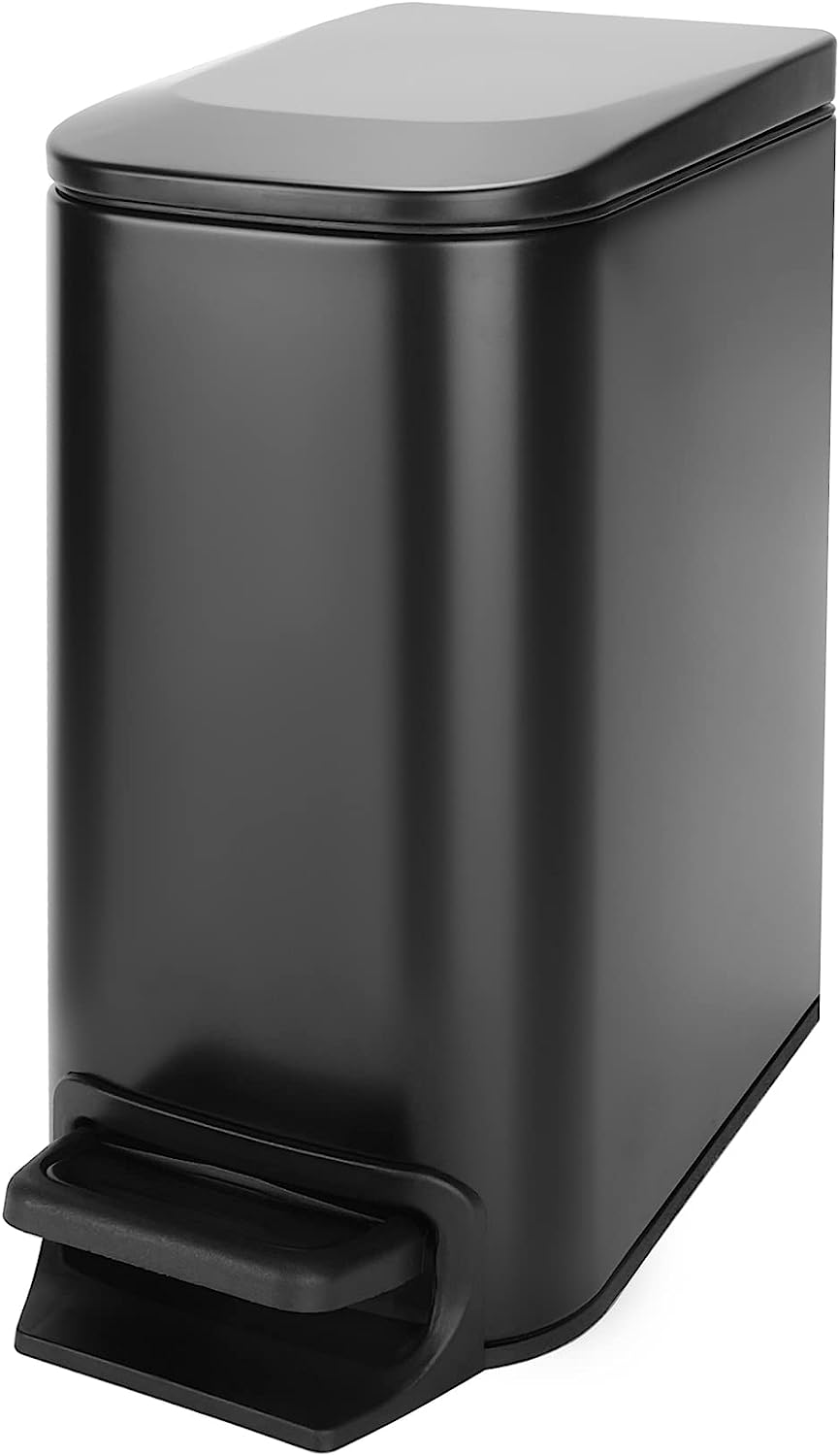 Bathroom Trash Can with Lid Soft Close Stainless Steel 6 Liter Garbage Can, Matte Black