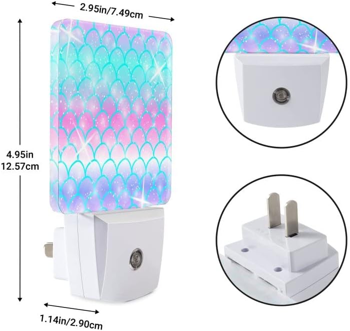 Pink Mermaid Plug-in Night Light, Smart Sensor White LED Night Light, 1 Pack