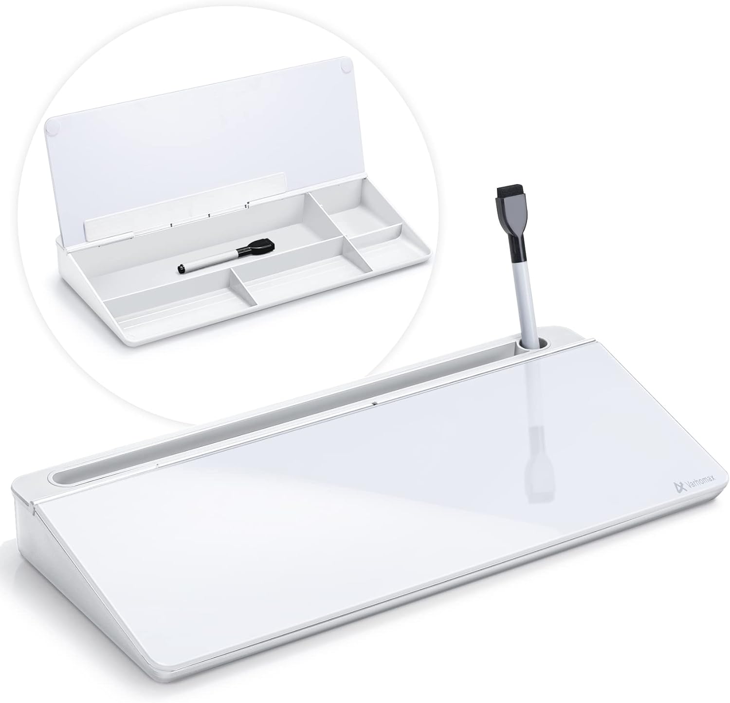 Desk Whiteboard Dry Erase Glass Whiteboard with Storage to-do List Memo Notepad, White