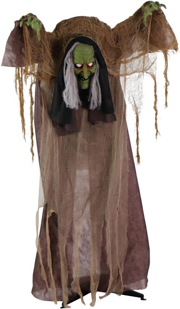 Animatronic Talking Hunchback Witch with Movement and Lights for Battery Operated