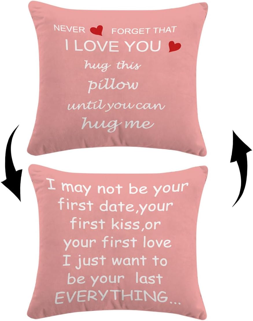 Pink Never Forget That I Love You HUG This Pillow Until You Can HUG Reversible Throw Pillow Case