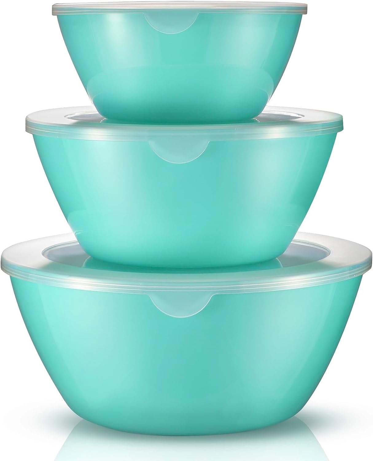 Plastic Mixing Bowls Set of 3 (3 Bowls and 3 Lids) with Sealing Lids, Aqua