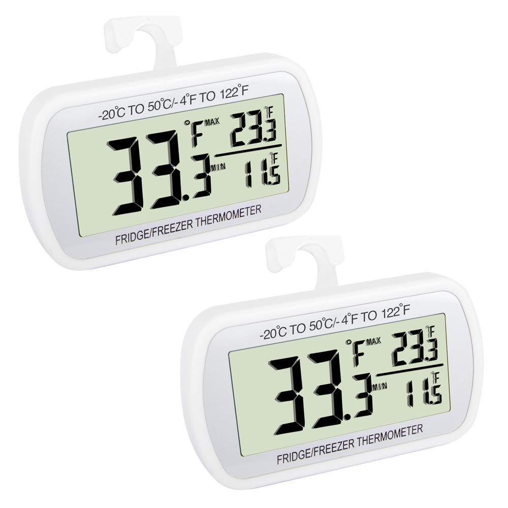 Digital Waterproof Refrigerator Fridge Thermometer (2 Pack)