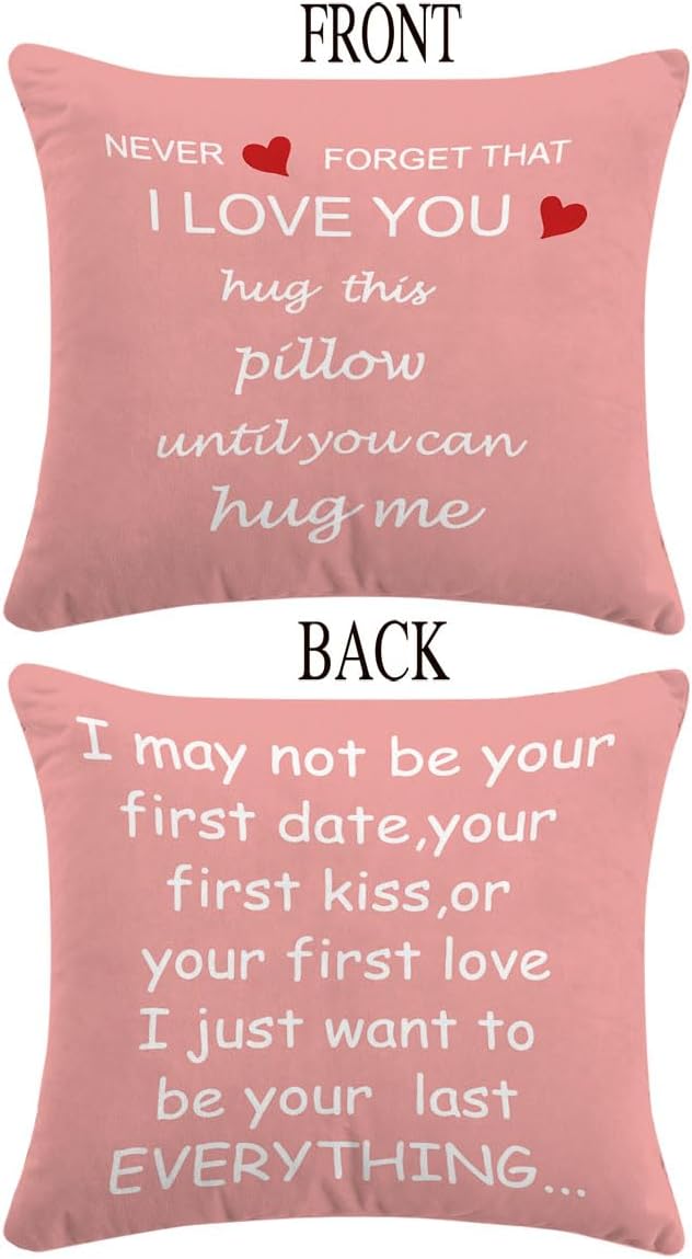 Pink Never Forget That I Love You HUG This Pillow Until You Can HUG Reversible Throw Pillow Case