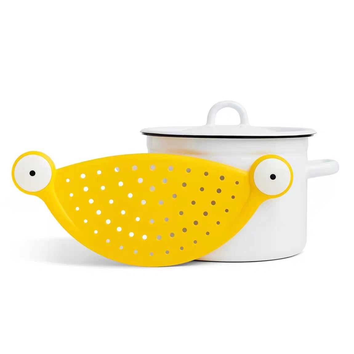 Monster-Shaped Pasta Strainer, Heat-Resistant, Silicone, Non-Slip (Yellow)