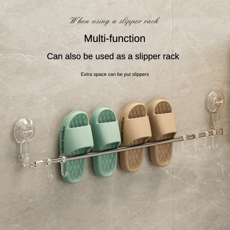 Suction Cup Retractable Towel Rack No-Drill Wall-Mounted Bath Towel Bar for Bathroom &amp; Kitchen