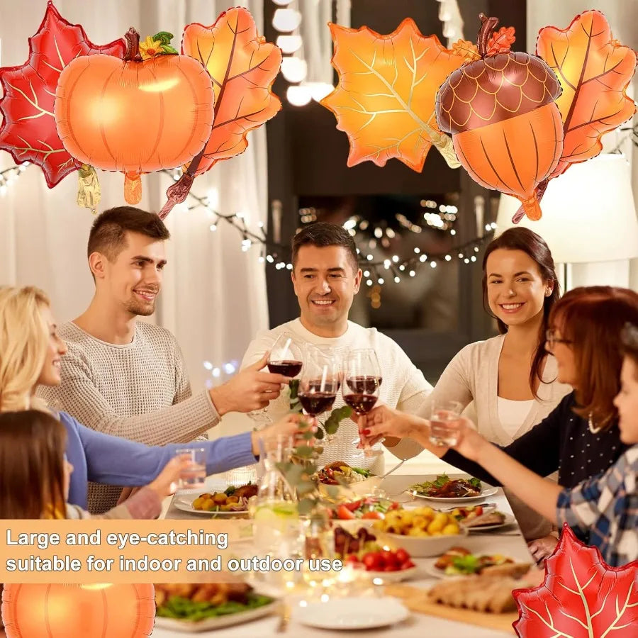9 Pcs Fall Thanksgiving Balloons Set Premium Foil Pumpkin