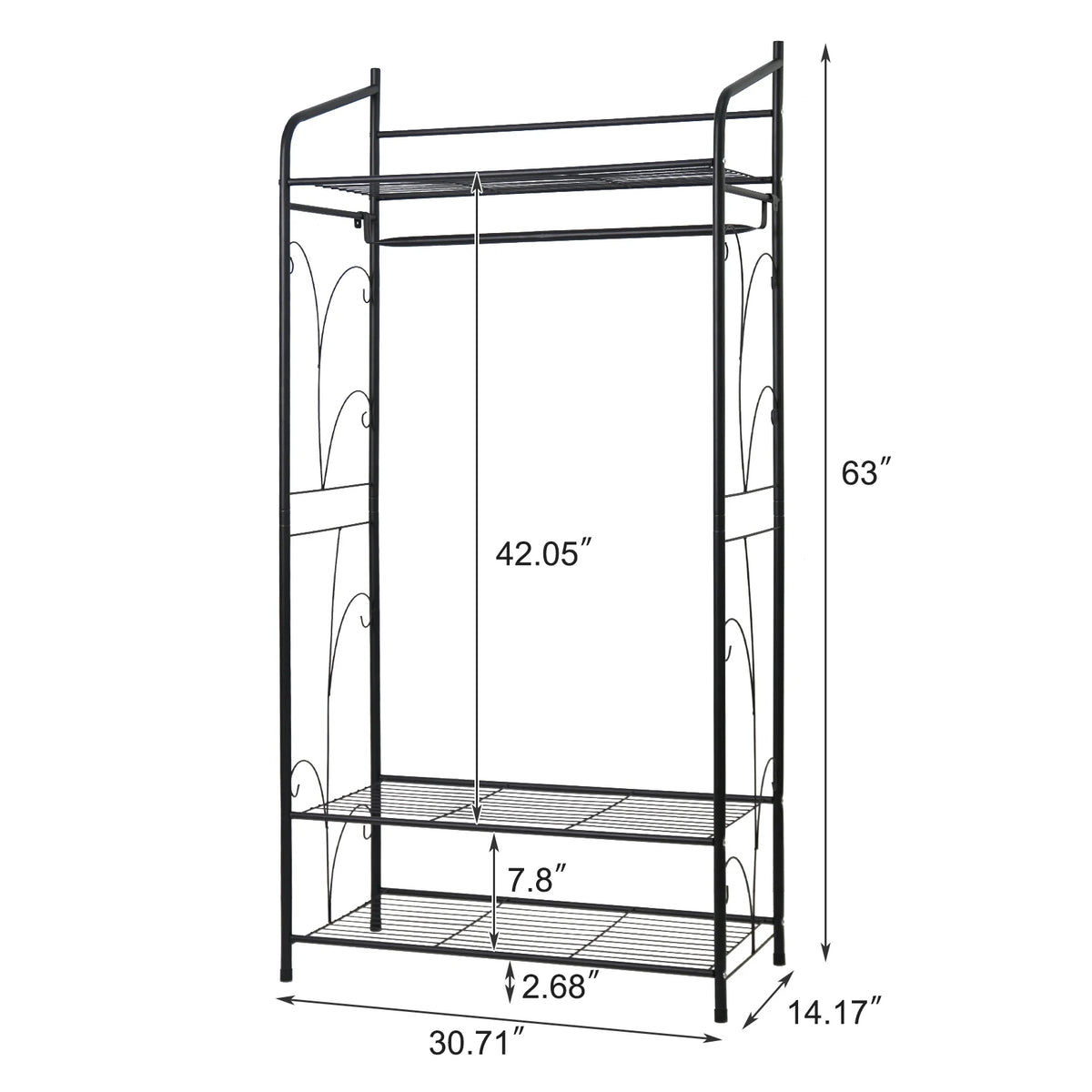 Metal Clothes Hanging Rail Garment Rack Shoe Storage Shelves