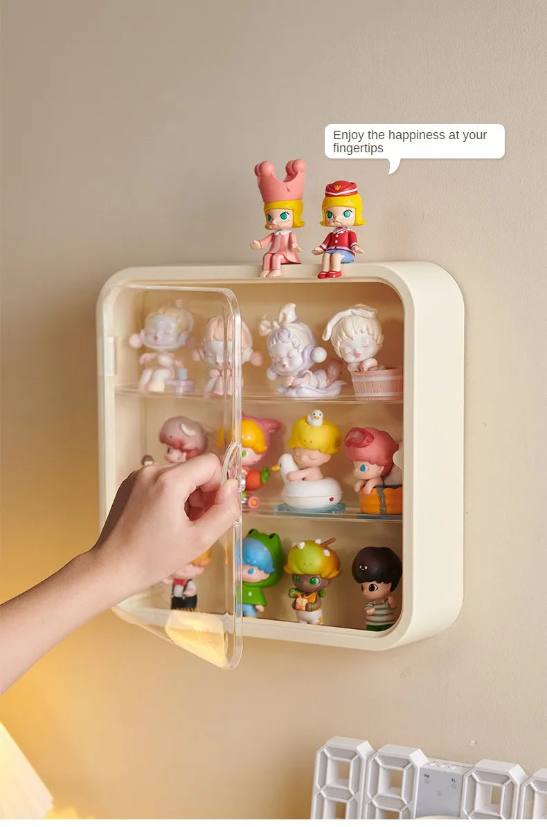 Magnetic Suction Doll Blind Box Display Rack Wall Mounted with Dustproof Cover (White)