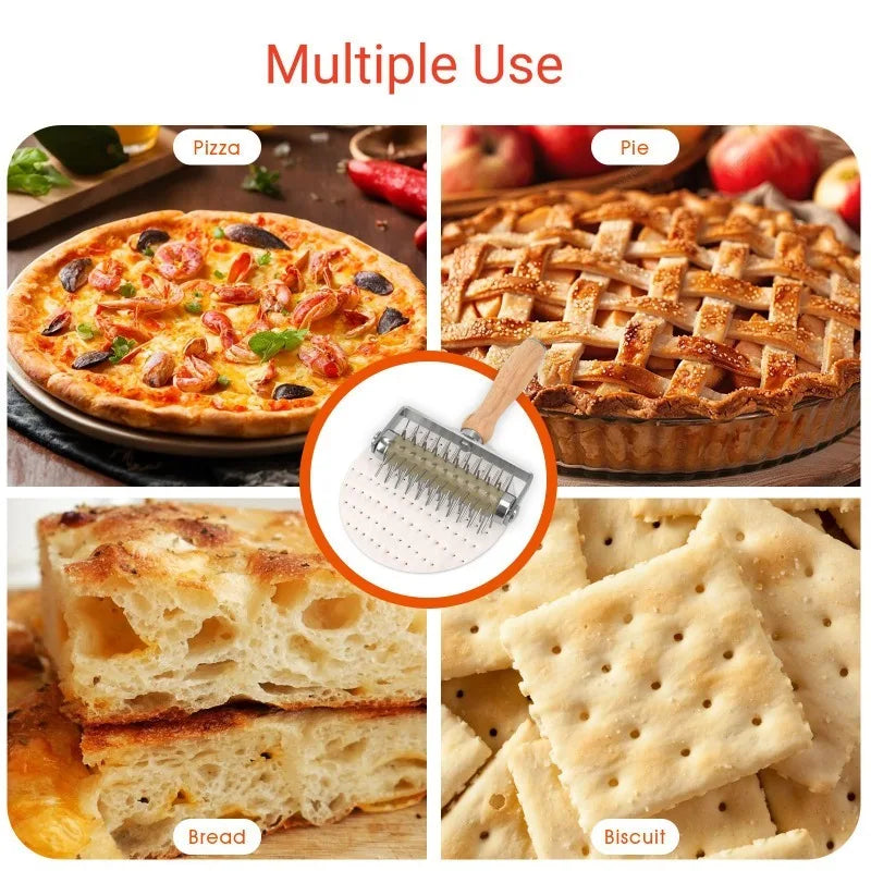 Stainless Steel Pizza Dough Docker Roller with Handle – Spiked Dough Piercer for Pizza, Pastry, Cookies &amp; Bread Baking