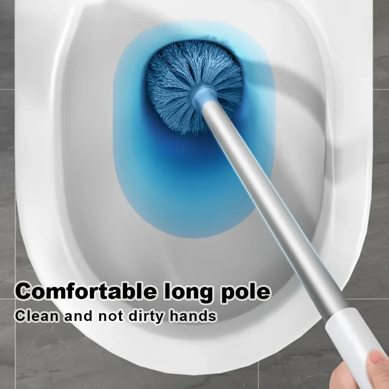 Flexible Rim-Cleaner Toilet Brush Set Long Handle Wall-Hanging Bathroom Scrubber