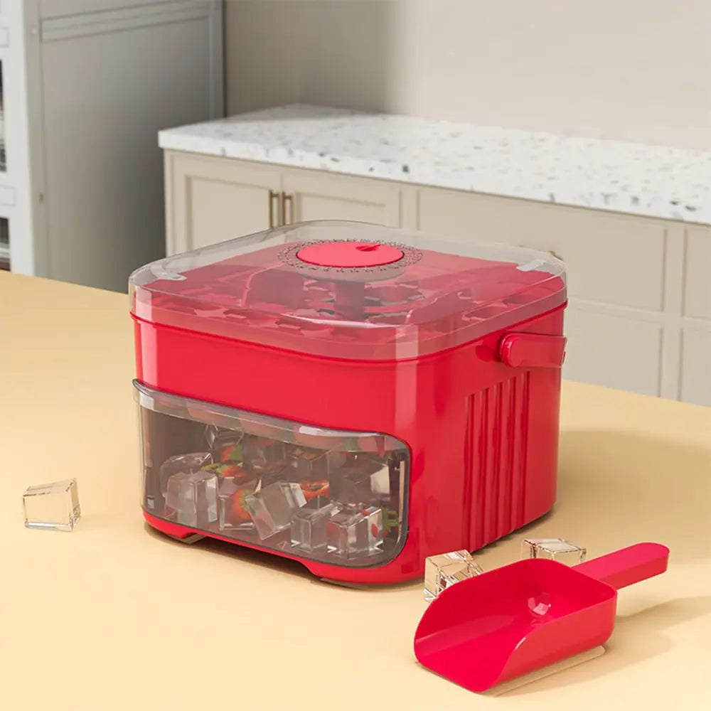 50-Cube Ice Cube Tray with Storage Bin, Double-Layer Ice Maker with Easy-Press Lid (White)