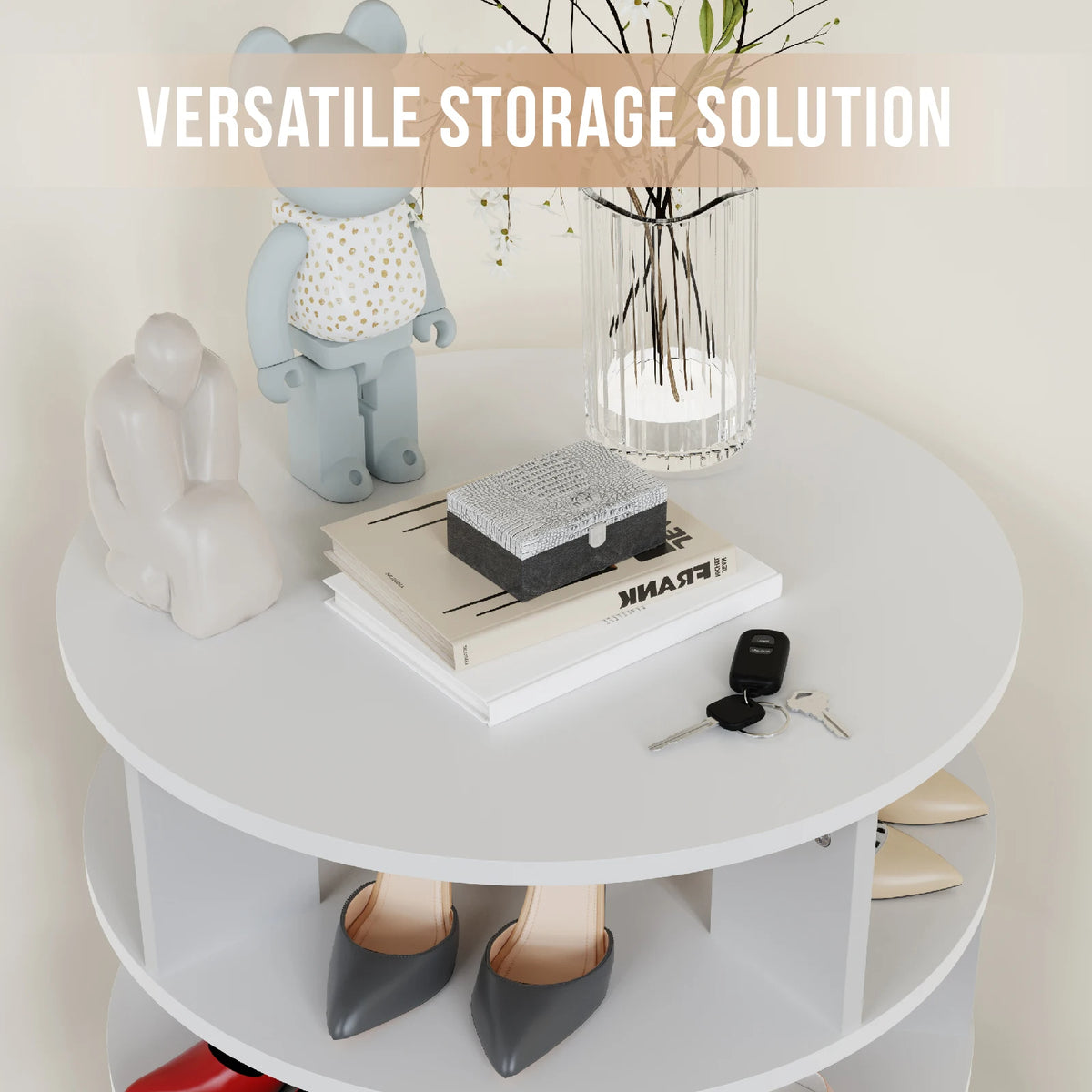 Rotating Shoe Tower 5 Tier Holds 24 Pairs for Closet Entryway (White)