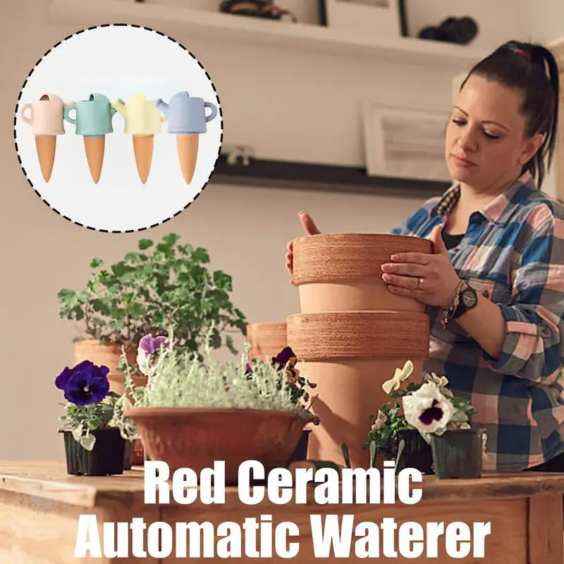 Natural Clay Automatic Irrigation Stakes 4-Pack Porous Terracotta Planter Inserts